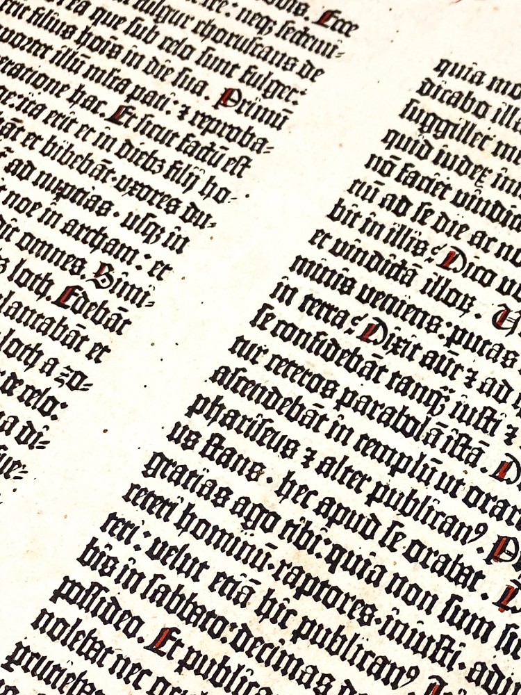 detail of the typeface of the gutenberg bible leaf